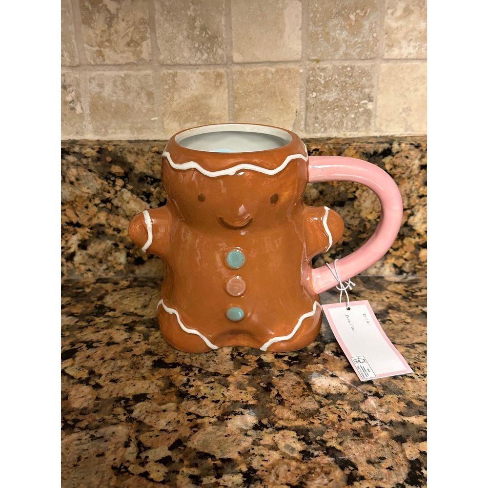 Whimsical‎ Cupcakes & Cashmere Gingerbread Man Christmas Mug House Pink Pastel